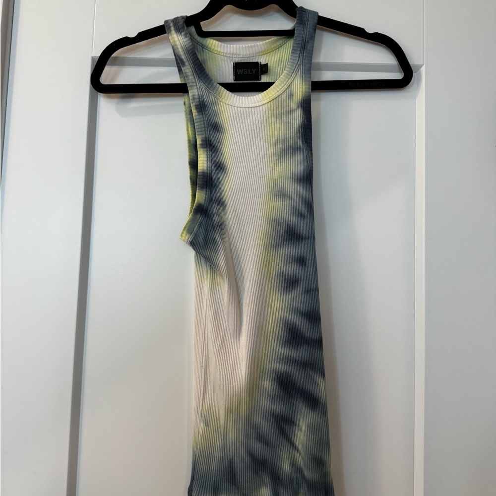 WSLY White and Blue Tie-Dye Women's Tank Top